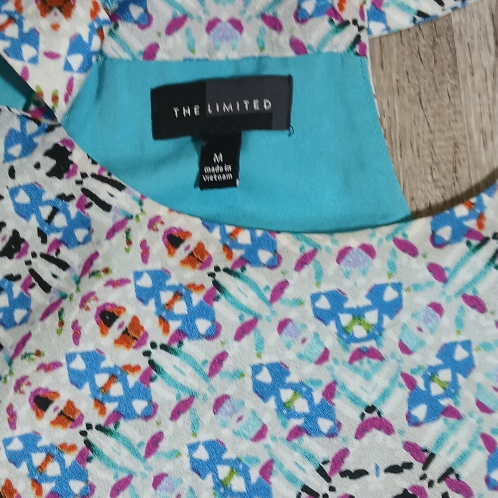 The Limited Halter Dress In  Blue and Orange Patterned Geometric. Size Medium - Picture 2 of 6